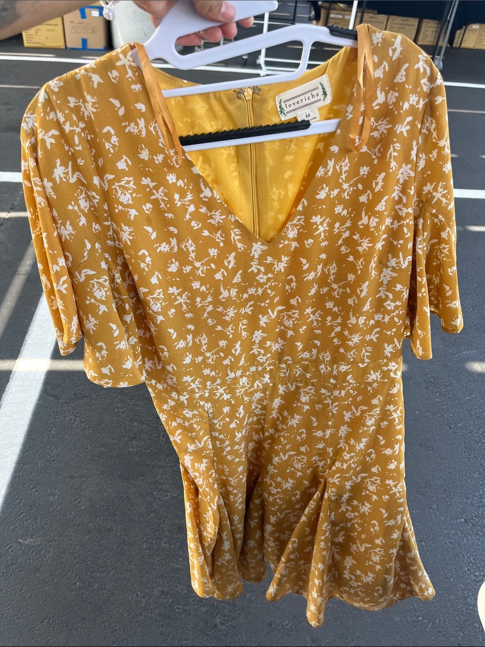 Love Riche Mustard Yellow Floral V-Neck Swing Dress